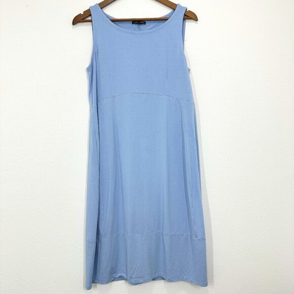 Eileen Fisher Midi Dress Light Baby Blue Sleeveless Stretch Jersey Open Back S - Picture 1 of 7